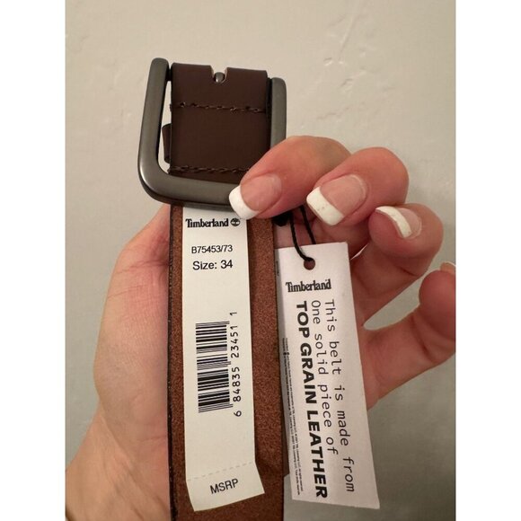 NWT Men's Timberland leather brown belt size 34 - Picture 4 of 4